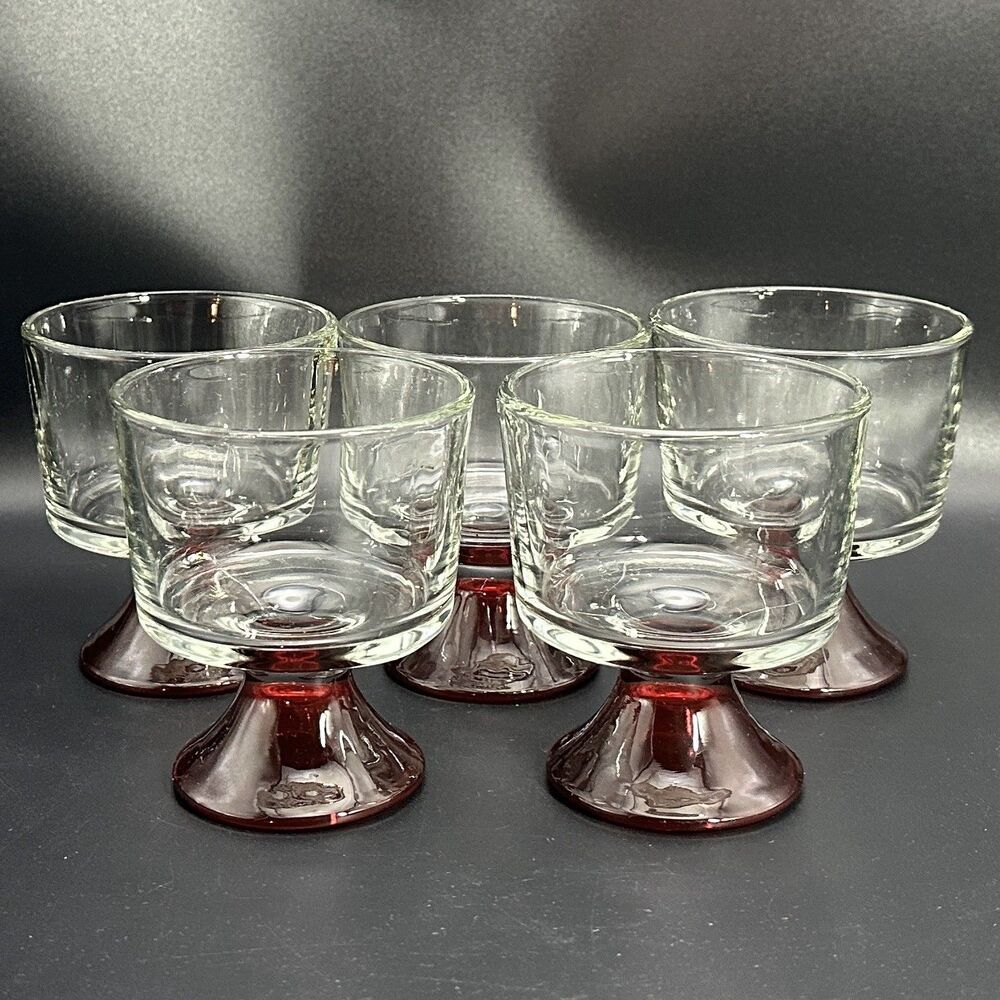 Vintage Anchor Hocking Presence Ruby Red Footed Dessert Cups Set of 5 Trifle